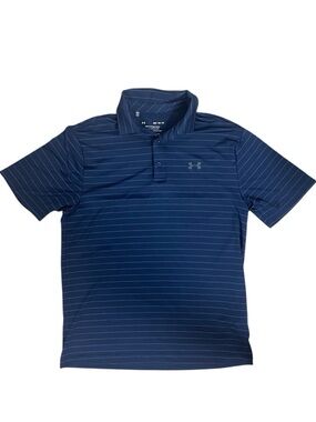 Under Armour Playoff Polo Shirt Blue Striped HeatGear Men M Golf